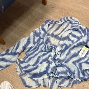 Rails Blue and White Ruffled Blouse